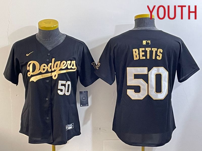 Youth Los Angeles Dodgers #50 Betts Black Gold Game 2024 Nike MLB Jersey style 1209